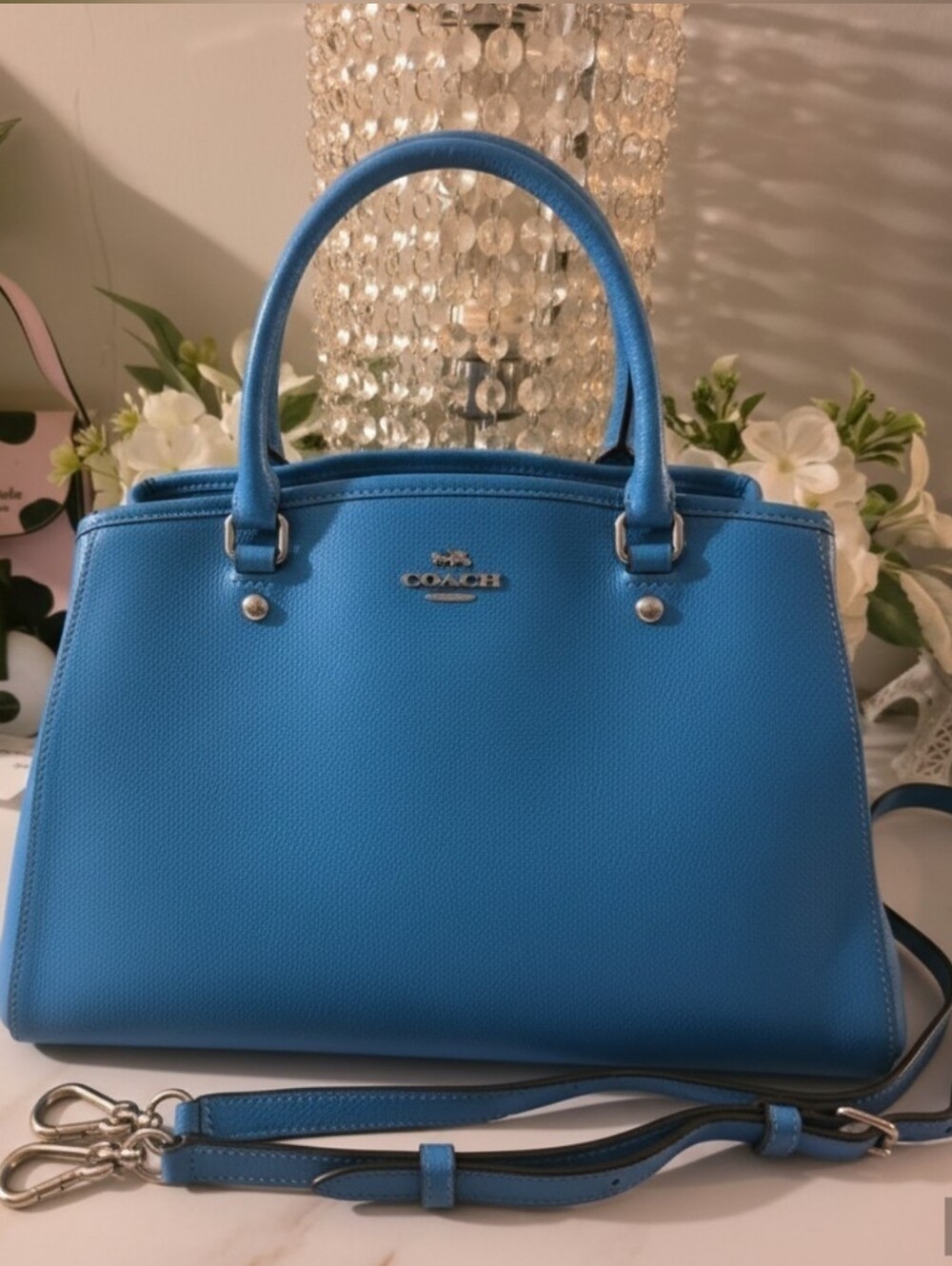 Coach Blue Pebbled Leather Satchel with Removable Strap